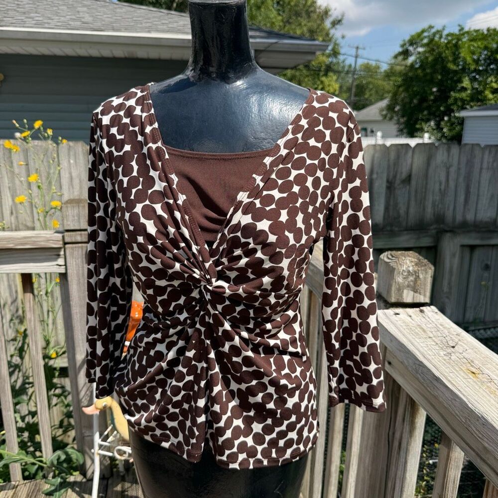 Y2K Briggs New York Brown Abstract Twist Front Layered Top Size Small